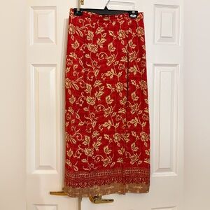 Jeremy Scott Scarlet and Gold Floral Maxi Skirt